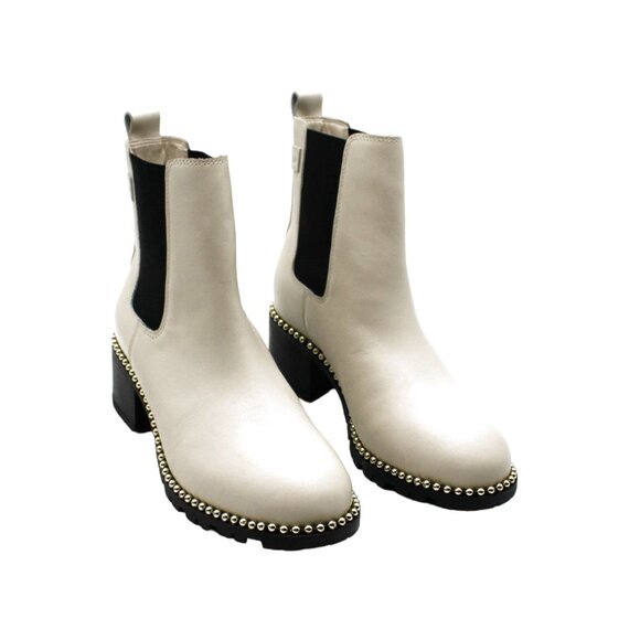 BCBGeneration White Ankle Boots with Chunky Heel and Studded Detail - Picture 1 of 7